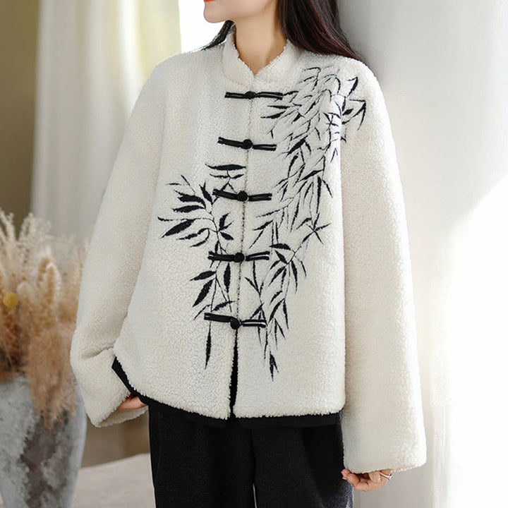 Veste brodée à manches longues en coton épais avec poches pour femme Buddha Stones - image 4