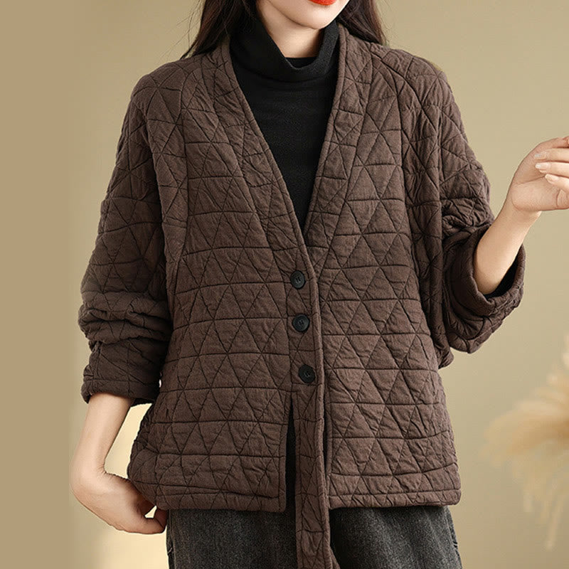 Veste en coton épais à manches longues et boutons pour femme Buddha Stones avec poches - image 1