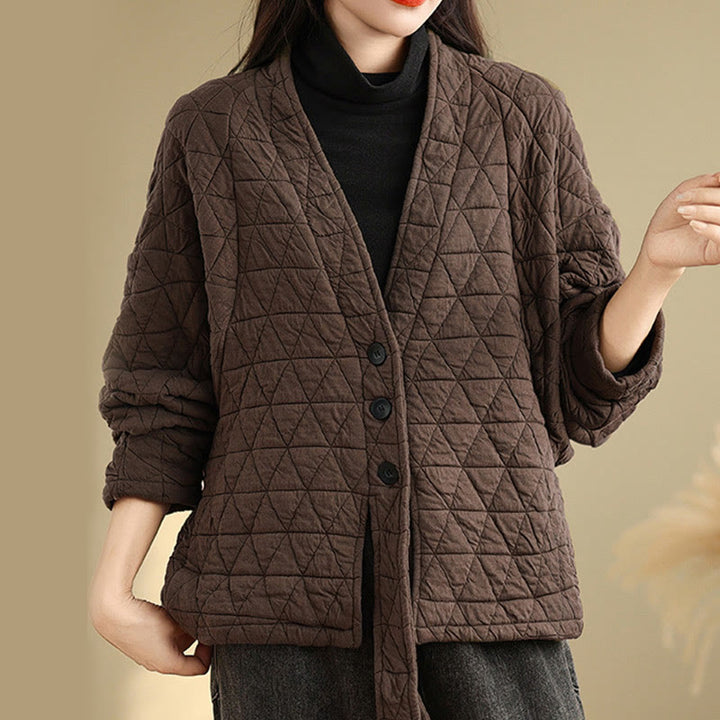 Veste en coton épais à manches longues et boutons pour femme Buddha Stones avec poches - image 1