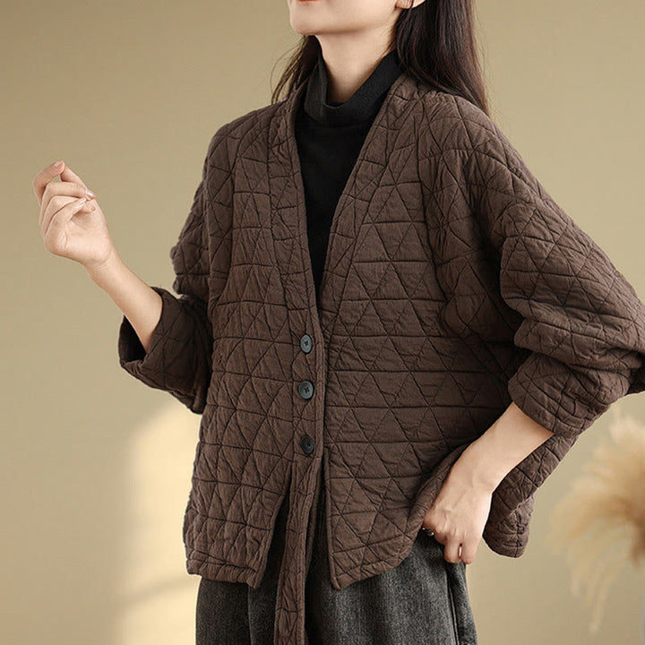 Veste en coton épais à manches longues et boutons pour femme Buddha Stones avec poches - image 2
