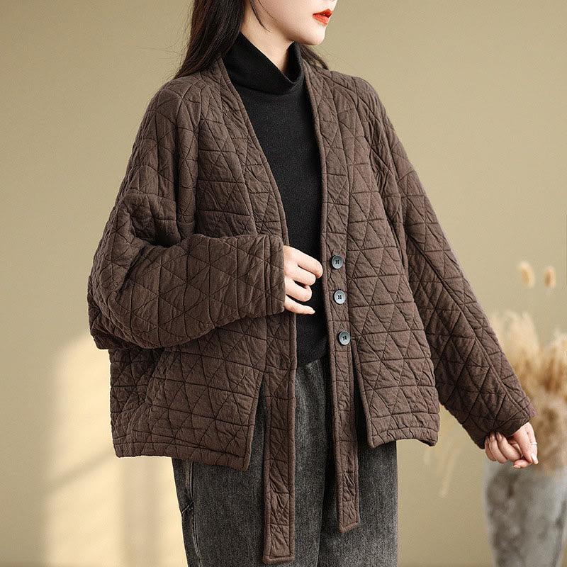 Veste en coton épais à manches longues et boutons pour femme Buddha Stones avec poches - SaddleBrown - US14，UK/AU18，EU46 (2XL) - image 0