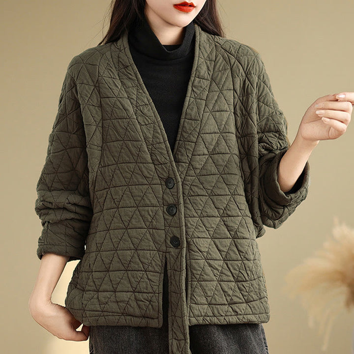 Veste en coton épais à manches longues et boutons pour femme Buddha Stones avec poches - Olive - US14，UK/AU18，EU46 (2XL) - image 3