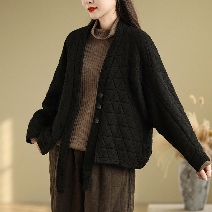 Veste en coton épais à manches longues et boutons pour femme Buddha Stones avec poches - Noir - US14，UK/AU18，EU46 (2XL) - image 13