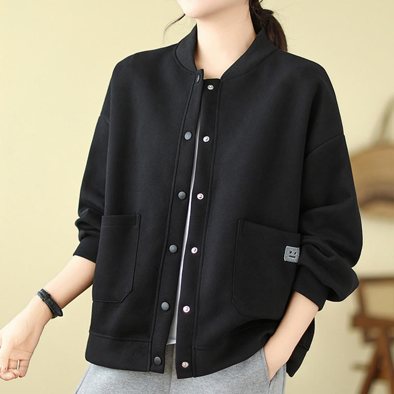 Veste en coton à manches longues et col ras du cou pour femme avec poches et boutons Buddha Stones - image 1
