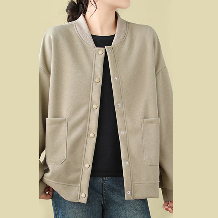 Veste en coton à manches longues et col ras du cou pour femme avec poches et boutons Buddha Stones - image 8