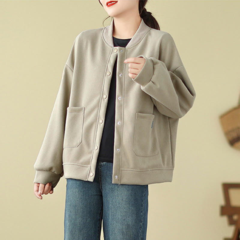 Veste en coton à manches longues et col ras du cou pour femme avec poches et boutons Buddha Stones - image 10