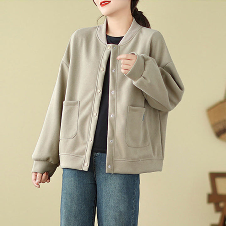 Veste en coton à manches longues et col ras du cou pour femme avec poches et boutons Buddha Stones - image 10
