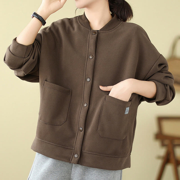 Veste en coton à manches longues et col ras du cou pour femme avec poches et boutons Buddha Stones - image 19