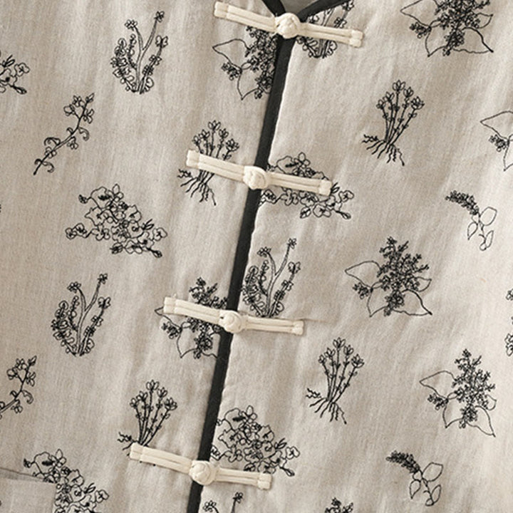 Veste matelassée en coton à manches longues et boutons-grenouille brodés Buddha Stones pour femme avec poches - image 4