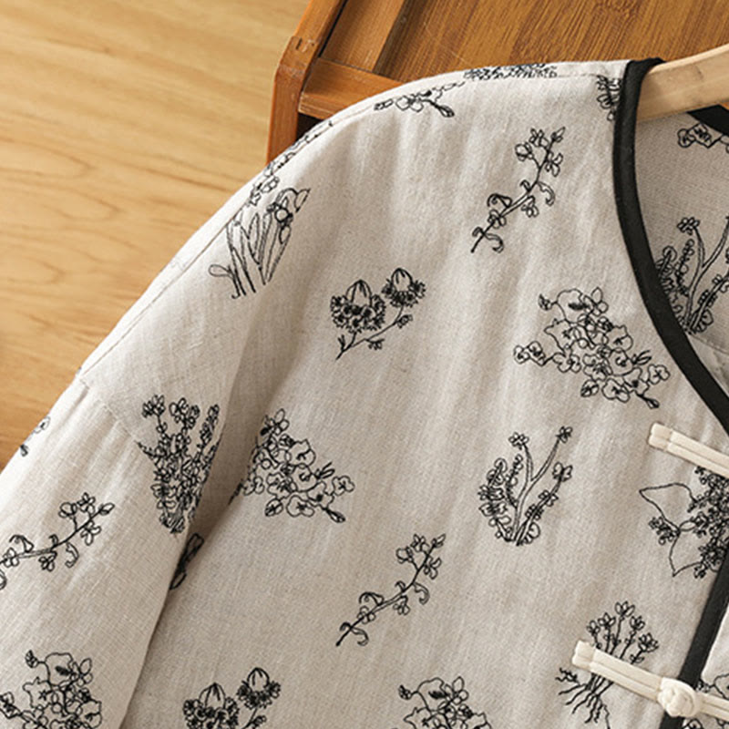 Veste matelassée à manches longues et poches, imprimée avec boutons grenouille, pour femme, de la Buddha Stones - image 7