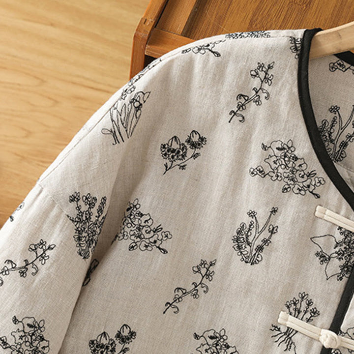 Veste matelassée à manches longues et poches, imprimée avec boutons grenouille, pour femme, de la Buddha Stones - image 7