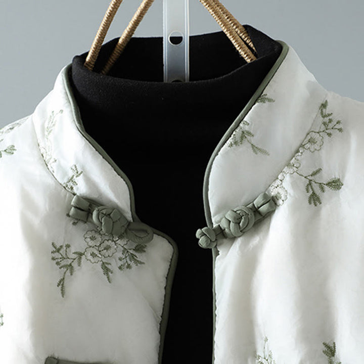 Veste en coton épais à manches longues et boutons grenouille brodés Buddha Stones pour femme avec poches - image 3