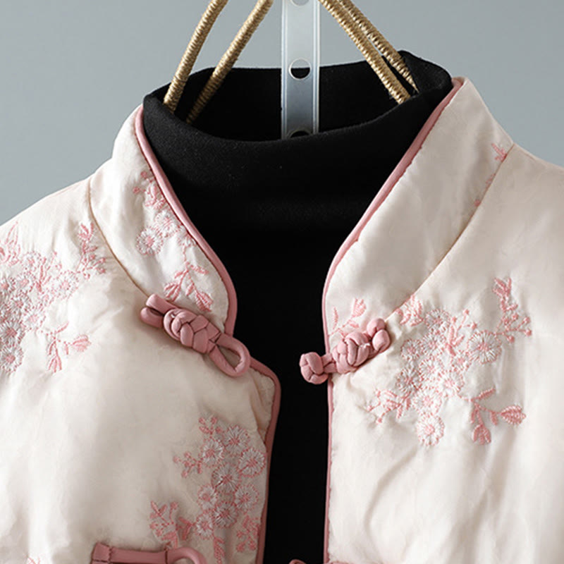 Veste en coton épais à manches longues et boutons grenouille brodés Buddha Stones pour femme avec poches - image 15
