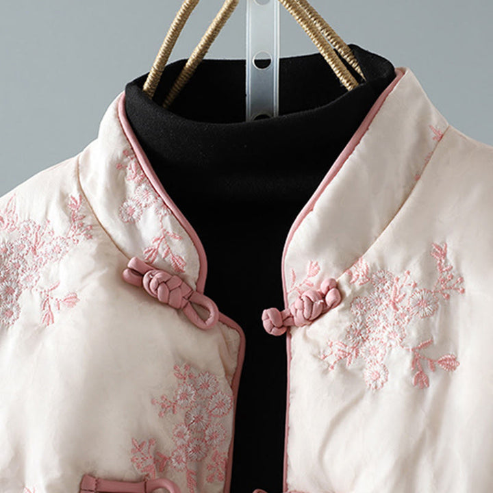 Veste en coton épais à manches longues et boutons grenouille brodés Buddha Stones pour femme avec poches - image 15