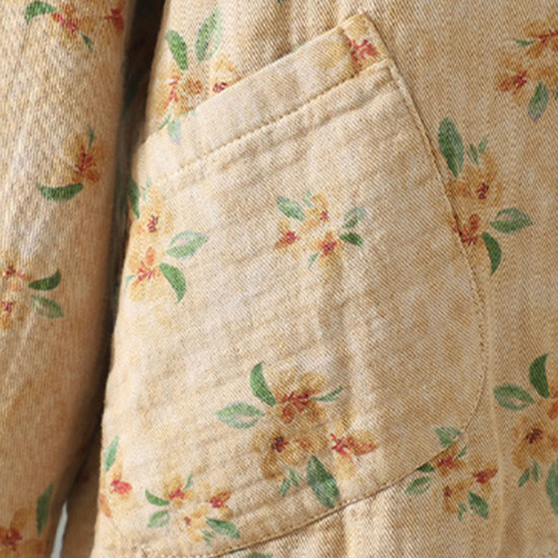 Veste en polyester à manches longues et boutons grenouille pour femme avec imprimé floral Buddha Stones et poches - image 2