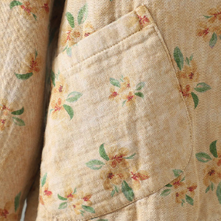 Veste en polyester à manches longues et boutons grenouille pour femme avec imprimé floral Buddha Stones et poches - image 5