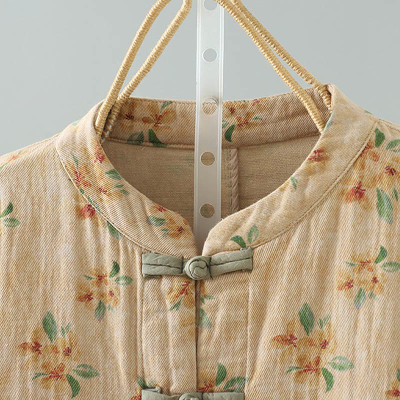 Veste en polyester à manches longues et boutons grenouille pour femme avec imprimé floral Buddha Stones et poches - image 1