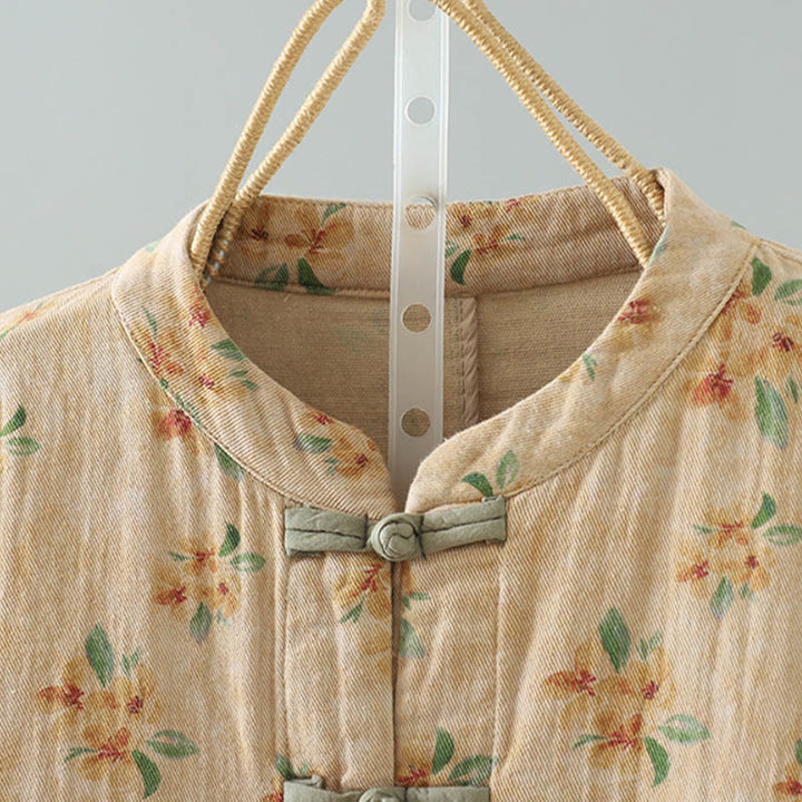 Veste en polyester à manches longues et boutons grenouille pour femme avec imprimé floral Buddha Stones et poches - image 1
