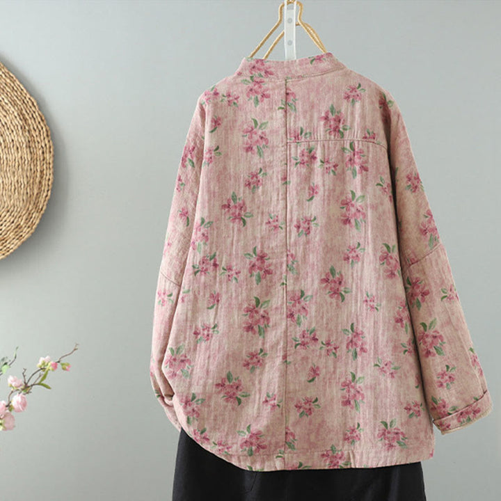 Veste en polyester à manches longues et boutons grenouille pour femme avec imprimé floral Buddha Stones et poches - image 7