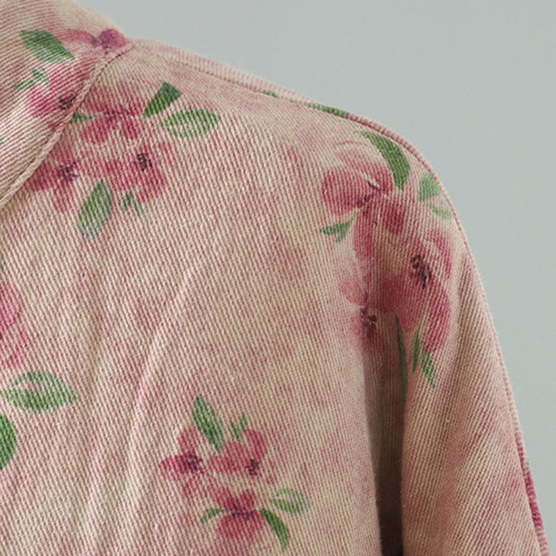 Veste en polyester à manches longues et boutons grenouille pour femme avec imprimé floral Buddha Stones et poches - image 10