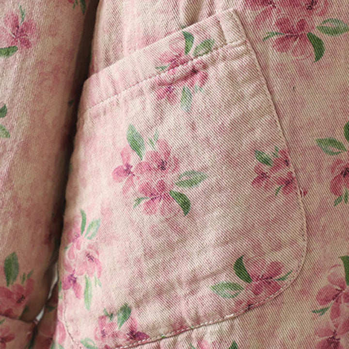 Veste en polyester à manches longues et boutons grenouille pour femme avec imprimé floral Buddha Stones et poches - image 13