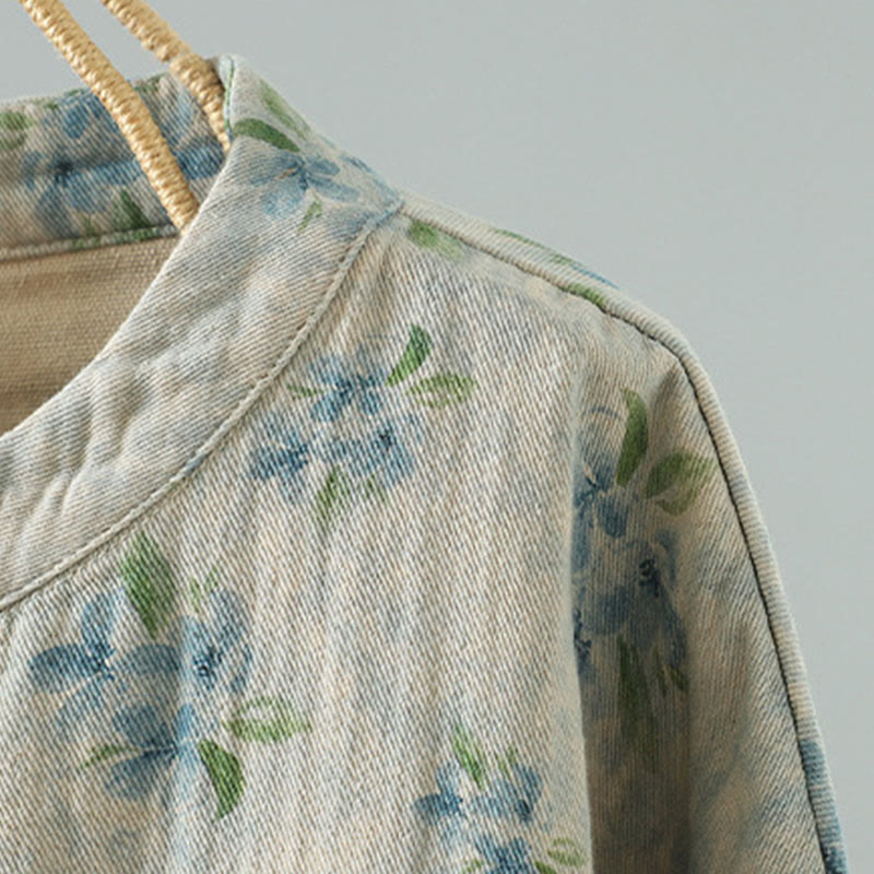 Veste en polyester à manches longues et boutons grenouille pour femme avec imprimé floral Buddha Stones et poches - image 18