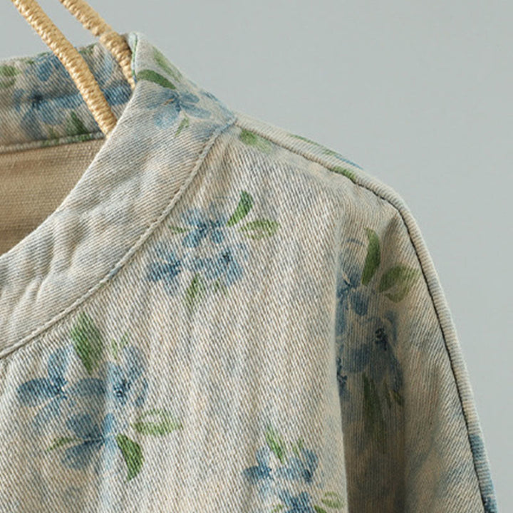 Veste en polyester à manches longues et boutons grenouille pour femme avec imprimé floral Buddha Stones et poches - image 18