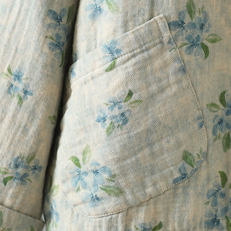 Veste en polyester à manches longues et boutons grenouille pour femme avec imprimé floral Buddha Stones et poches - image 21