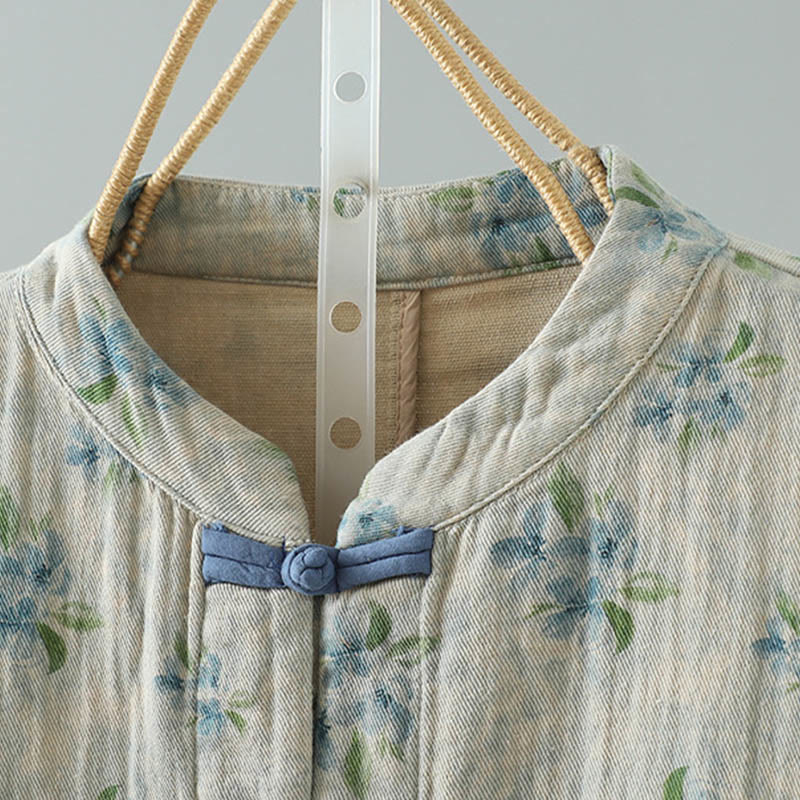 Veste en polyester à manches longues et boutons grenouille pour femme avec imprimé floral Buddha Stones et poches - image 17