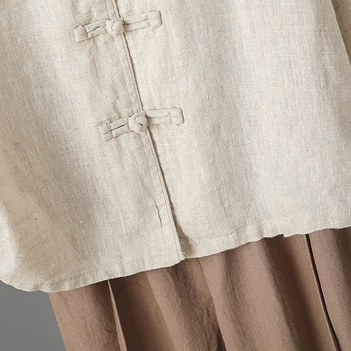 Chemise décontractée en coton à manches longues et col montant pour femme avec broderie Buddha Stones - image 6