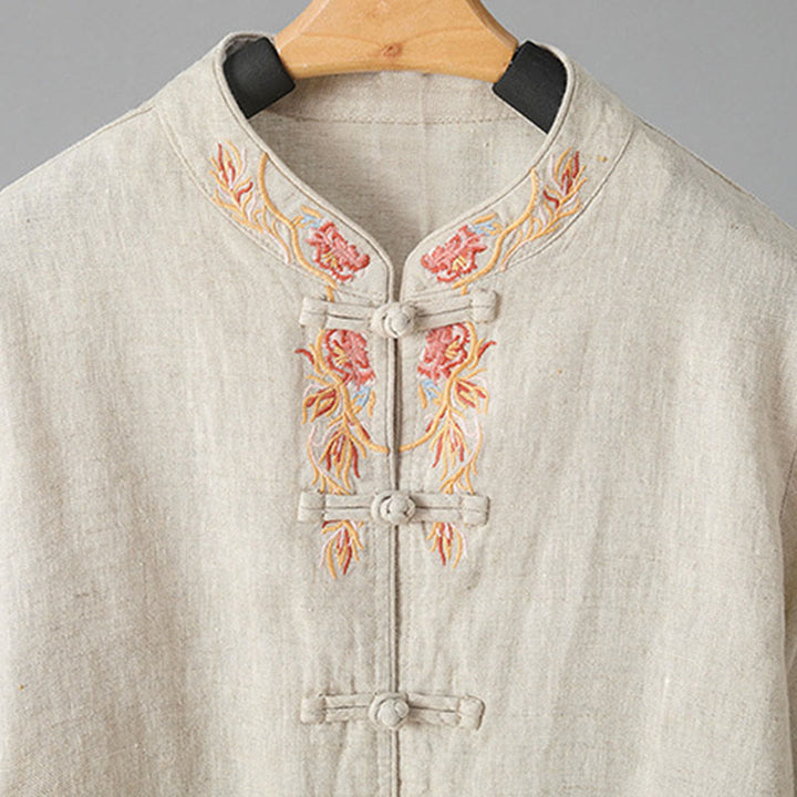 Chemise décontractée en coton à manches longues et col montant pour femme avec broderie Buddha Stones - image 7