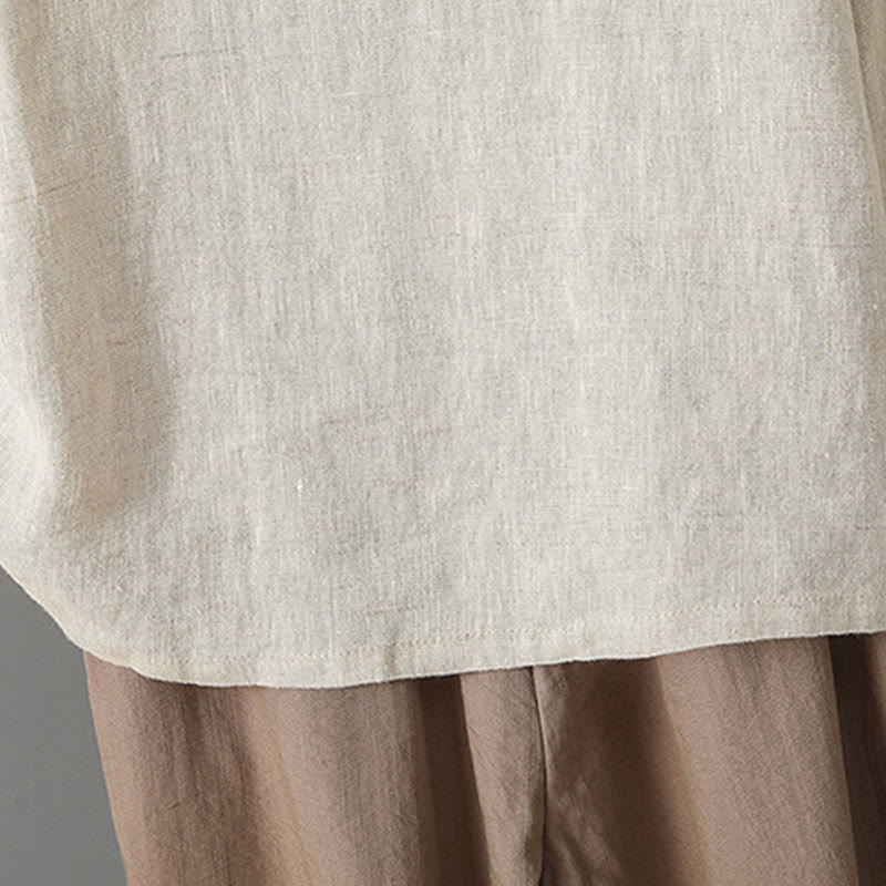 Chemise décontractée en coton à manches longues et col montant pour femme avec broderie Buddha Stones - image 4