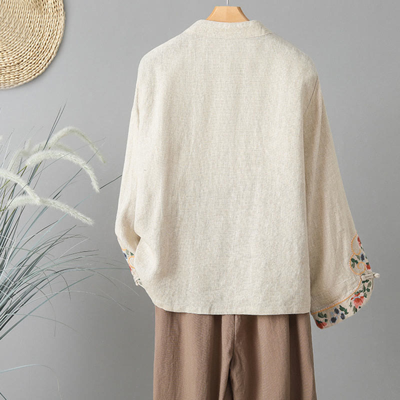 Chemise décontractée en coton à manches longues et col montant pour femme avec broderie Buddha Stones - image 2