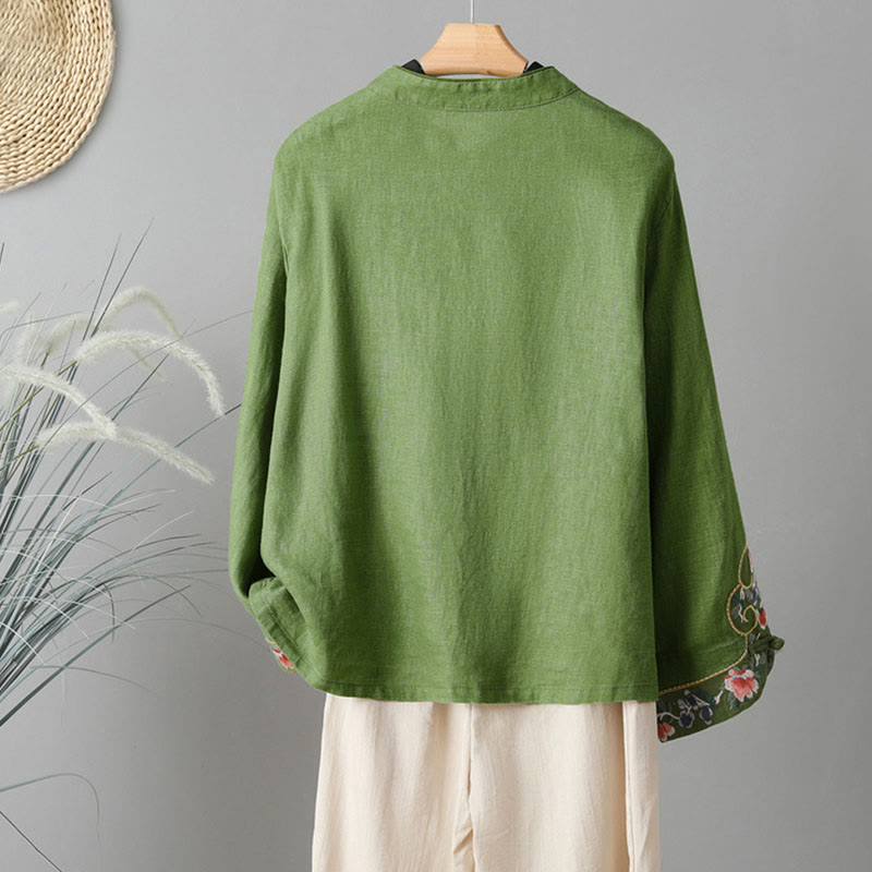 Chemise décontractée en coton à manches longues et col montant pour femme avec broderie Buddha Stones - image 14