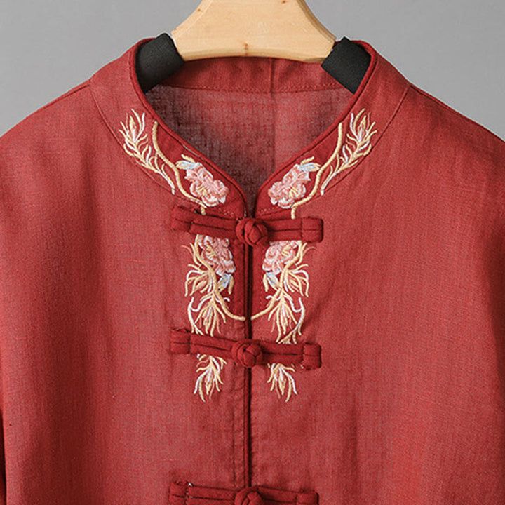Chemise décontractée en coton à manches longues et col montant pour femme avec broderie Buddha Stones - image 18