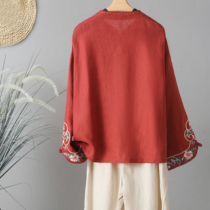 Chemise décontractée en coton à manches longues et col montant pour femme avec broderie Buddha Stones - image 17