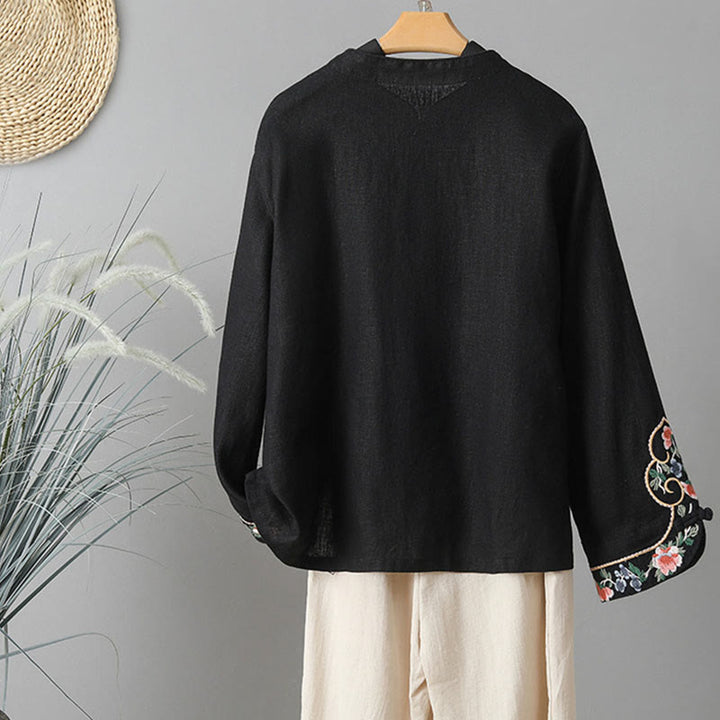 Chemise décontractée en coton à manches longues et col montant pour femme avec broderie Buddha Stones - image 20