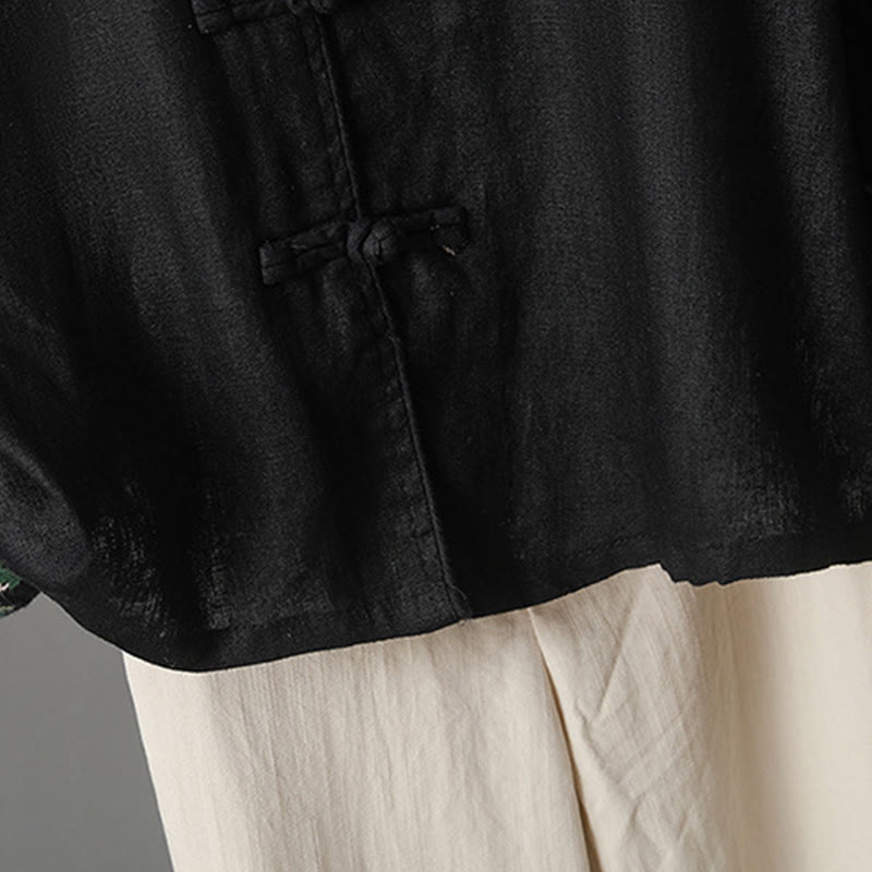 Chemise décontractée en coton à manches longues et col montant pour femme avec broderie Buddha Stones - image 22