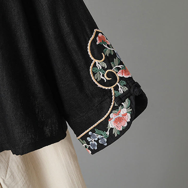 Chemise décontractée en coton à manches longues et col montant pour femme avec broderie Buddha Stones - image 21