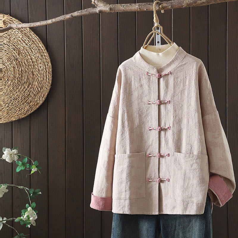 Chemise décontractée en coton à manches longues et col montant pour femme avec motif floral Buddha Stones - LavandeBlush - US14，UK/AU18，EU46 (2XL) - image 0