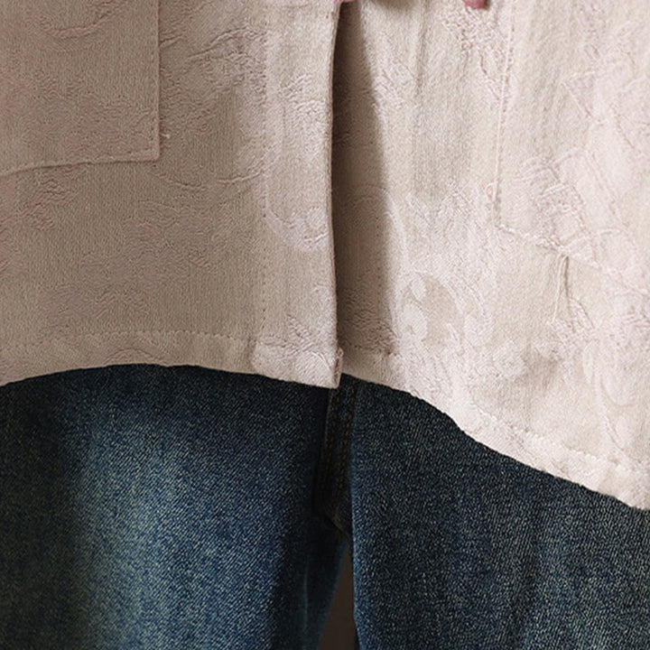 Chemise décontractée en coton à manches longues et col montant pour femme avec motif floral Buddha Stones - image 7