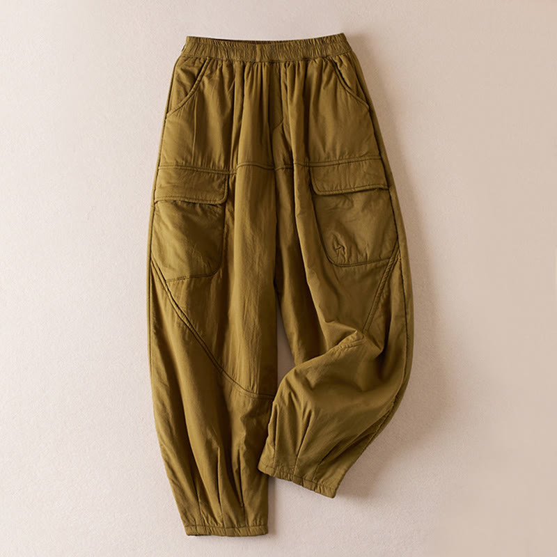 Pantalon sarouel épais en coton rembourré pour femme Buddha Stones avec poches - Verge d'or foncée - US8-10，UK/AU12-14，EU40-42 (2XL) - image 1