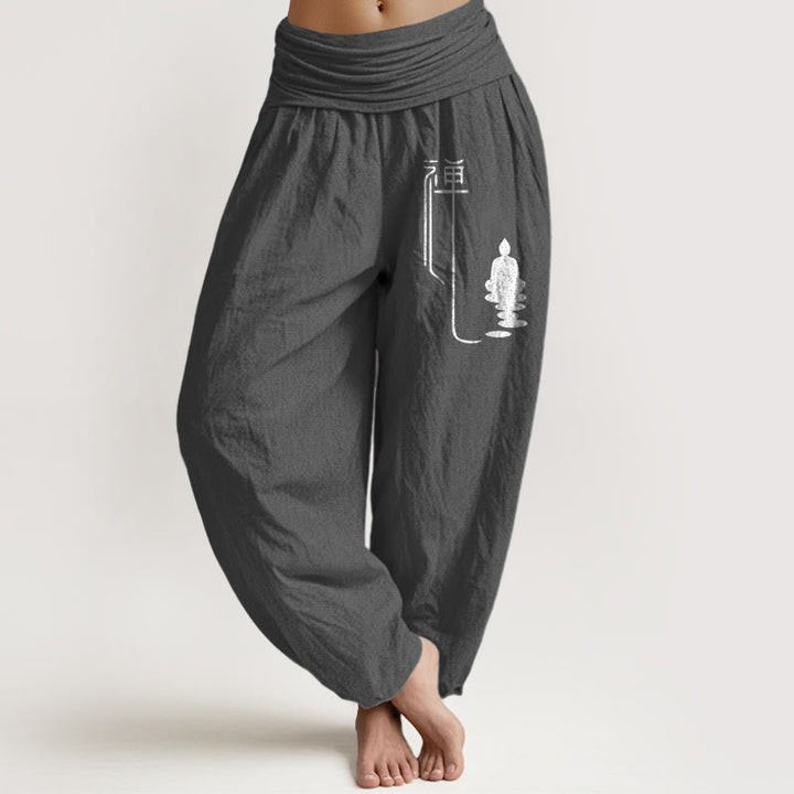 Pantalon sarouel en coton à taille élastique pour femme, motif bouddhiste zen et Buddha Stones de Bouddha - Gris foncé - US22，UK/AU26，EU54 (6XL) - image 8