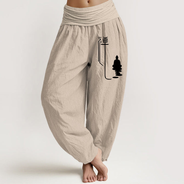 Pantalon sarouel en coton à taille élastique pour femme, motif bouddhiste zen et Buddha Stones de Bouddha - Tanné - US22，UK/AU26，EU54 (6XL) - image 11