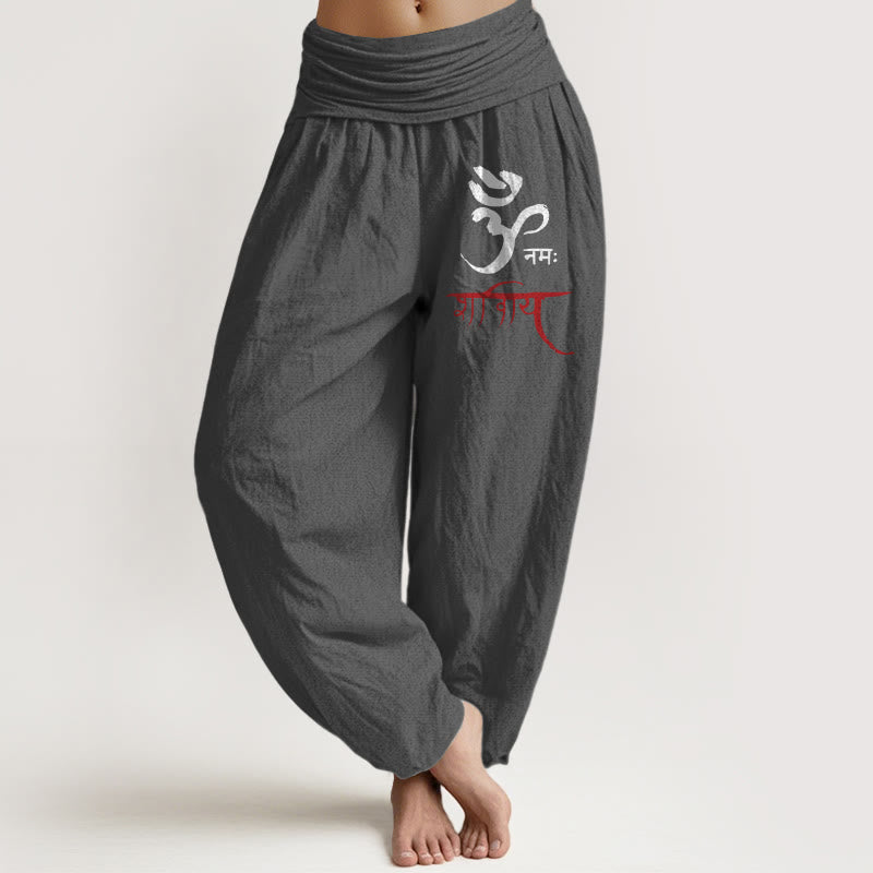 Pantalon sarouel en coton à taille élastique pour femme, motif Buddha Stones et sorts Om - Gris foncé - US22，UK/AU26，EU54 (6XL) - image 11