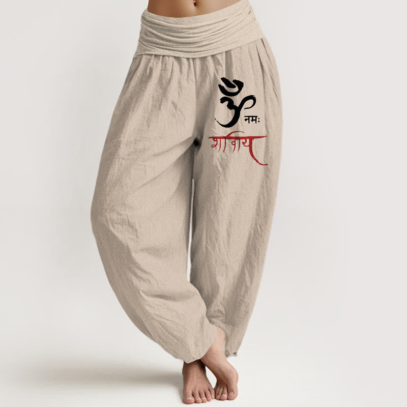 Pantalon sarouel en coton à taille élastique pour femme, motif Buddha Stones et sorts Om - Tanné - US22，UK/AU26，EU54 (6XL) - image 14