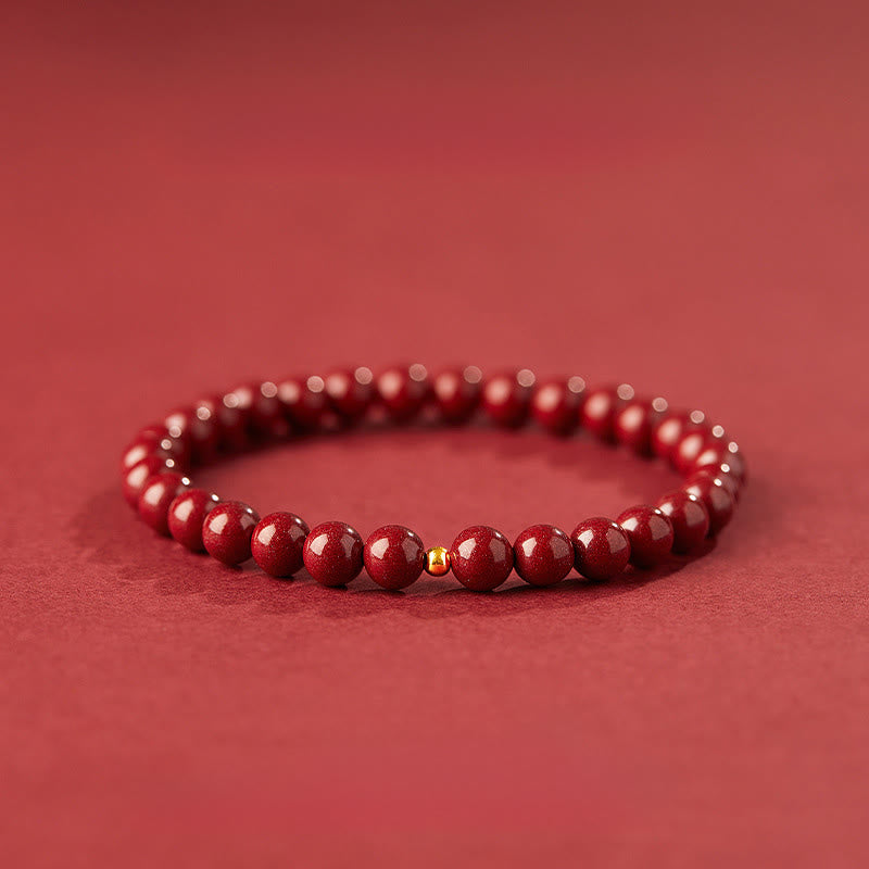 Bracelet de bénédiction en argent sterling 925 et perles de cinabre avec Buddha Stones - Cinabre 6 mm et argent sterling 925 4 mm - image 0