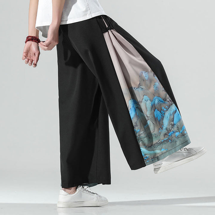 Buddha Stones Pantalon large pour homme à motif montagnes et rivières avec poches - image 5