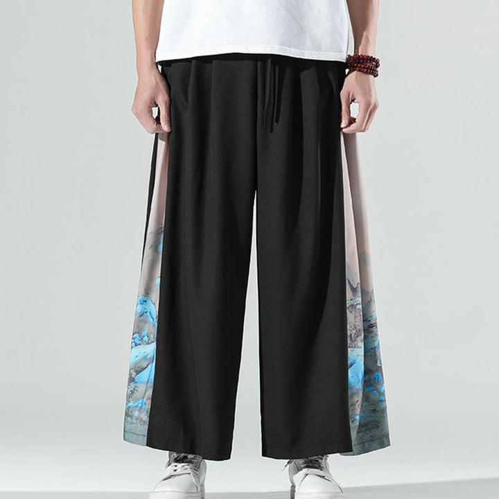 Buddha Stones Pantalon large pour homme à motif montagnes et rivières avec poches - image 1