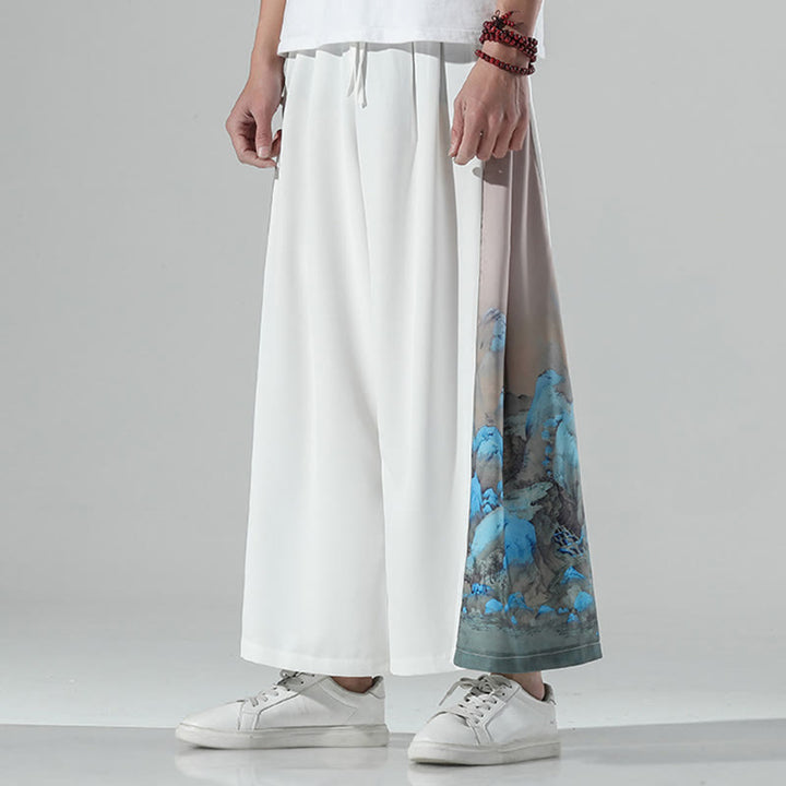 Buddha Stones Pantalon large pour homme à motif montagnes et rivières avec poches - image 13